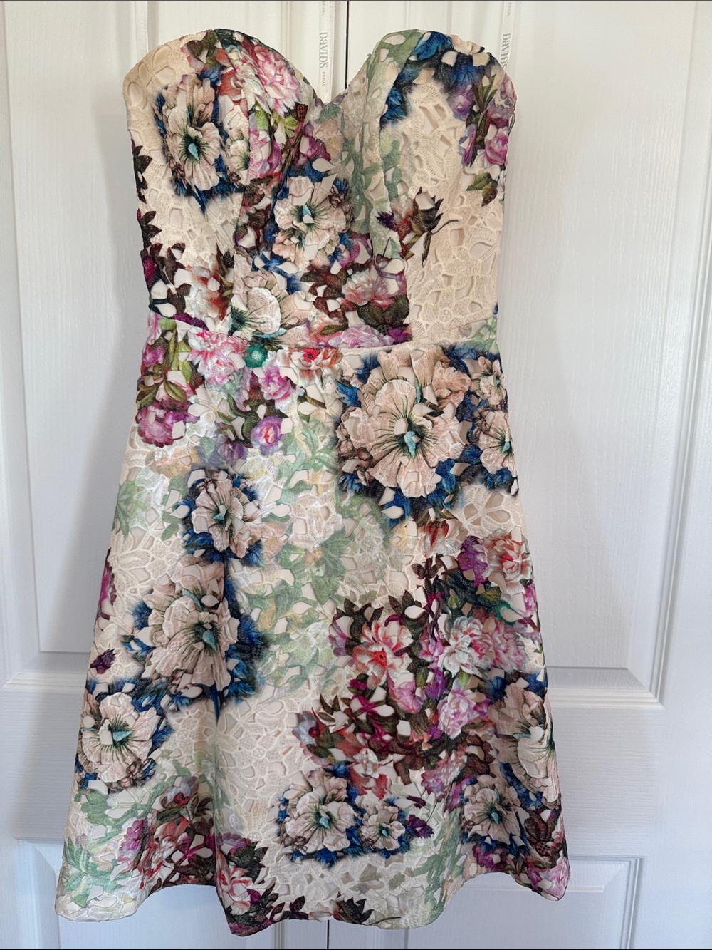 Strapless Floral Lace Fit-and-Flare Dress - Cream Multicolor